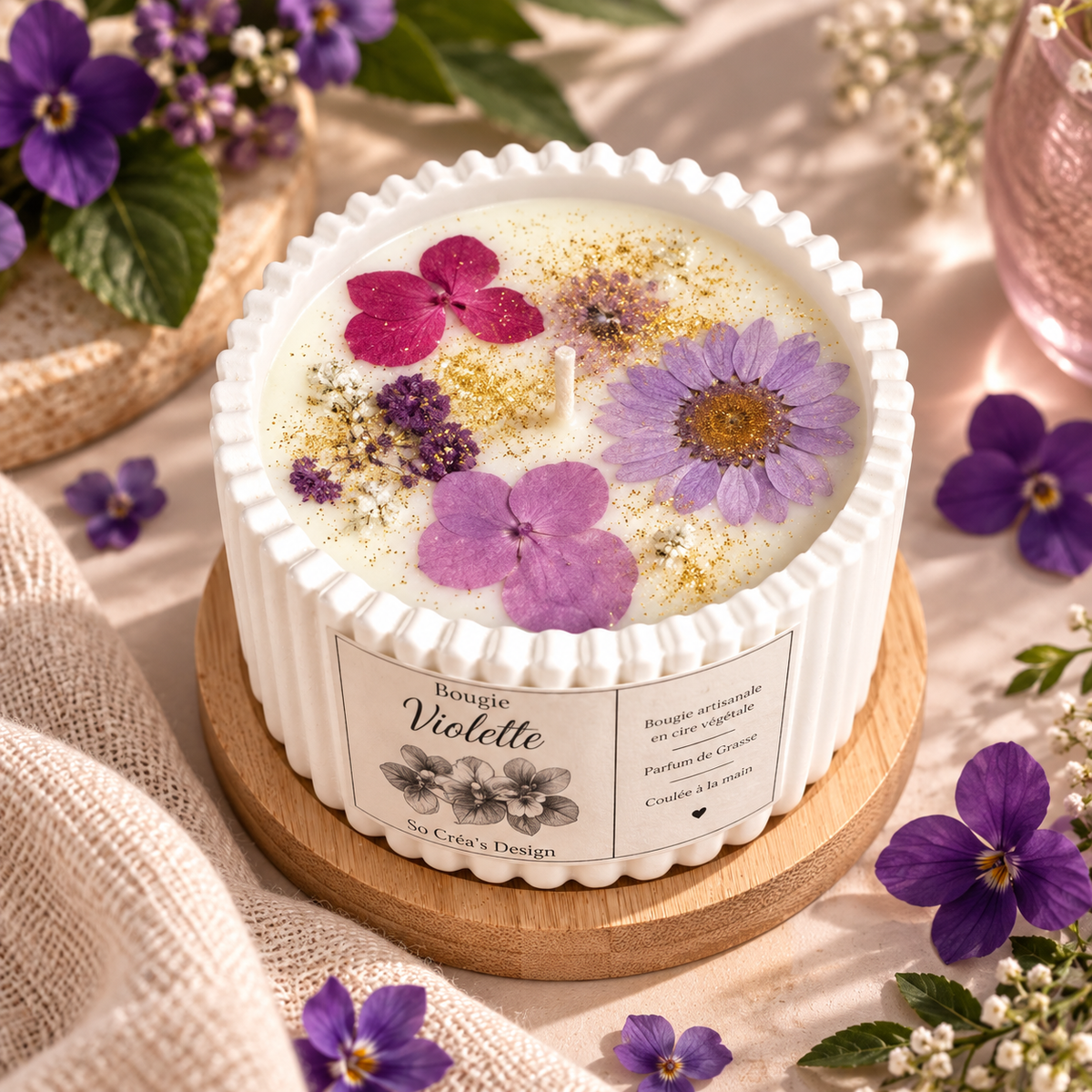Bougie parfumée aux fleurs séchées