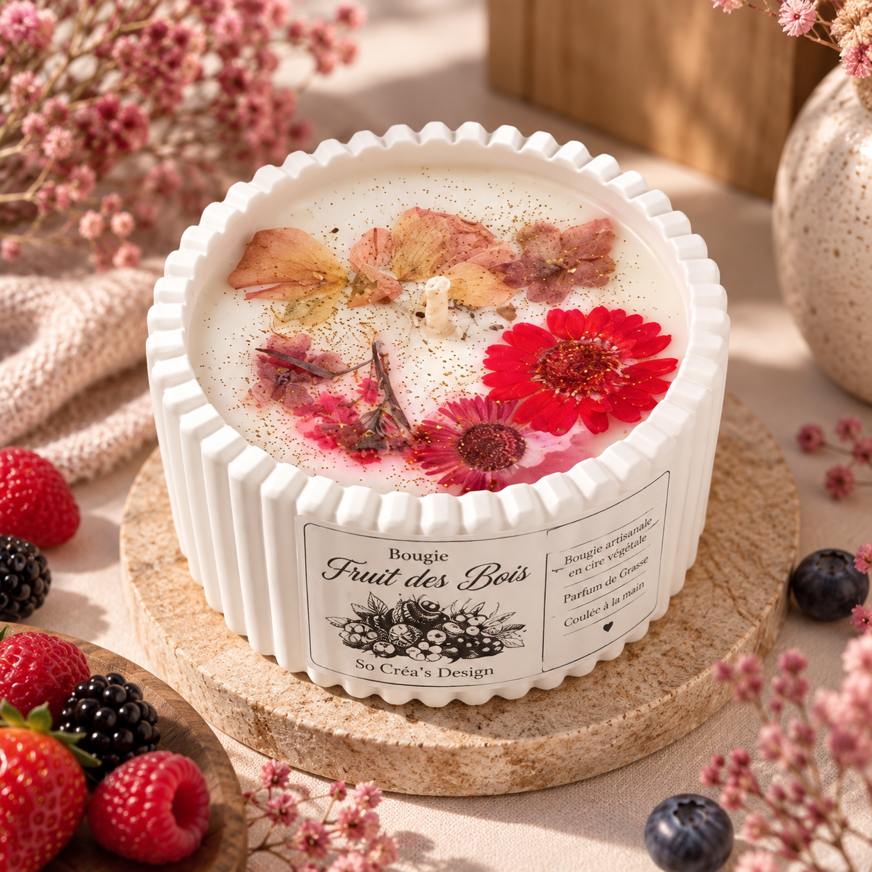 Bougie parfumée aux fleurs séchées