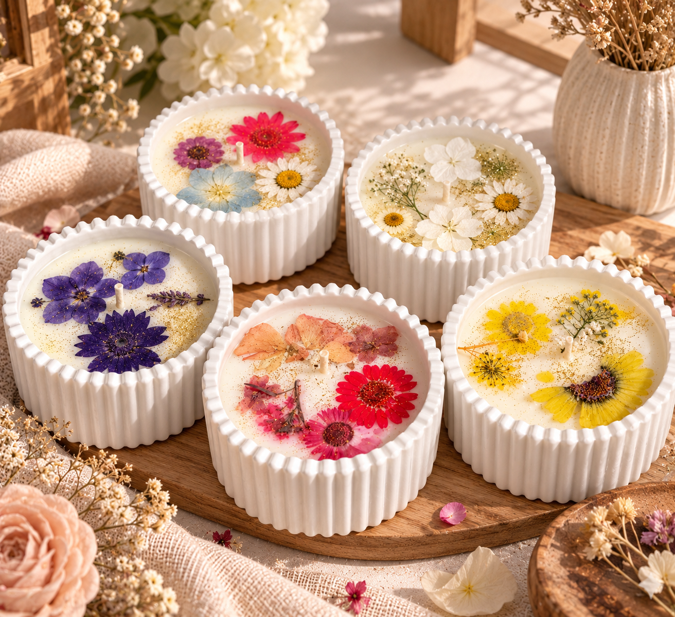 Bougie parfumée aux fleurs séchées